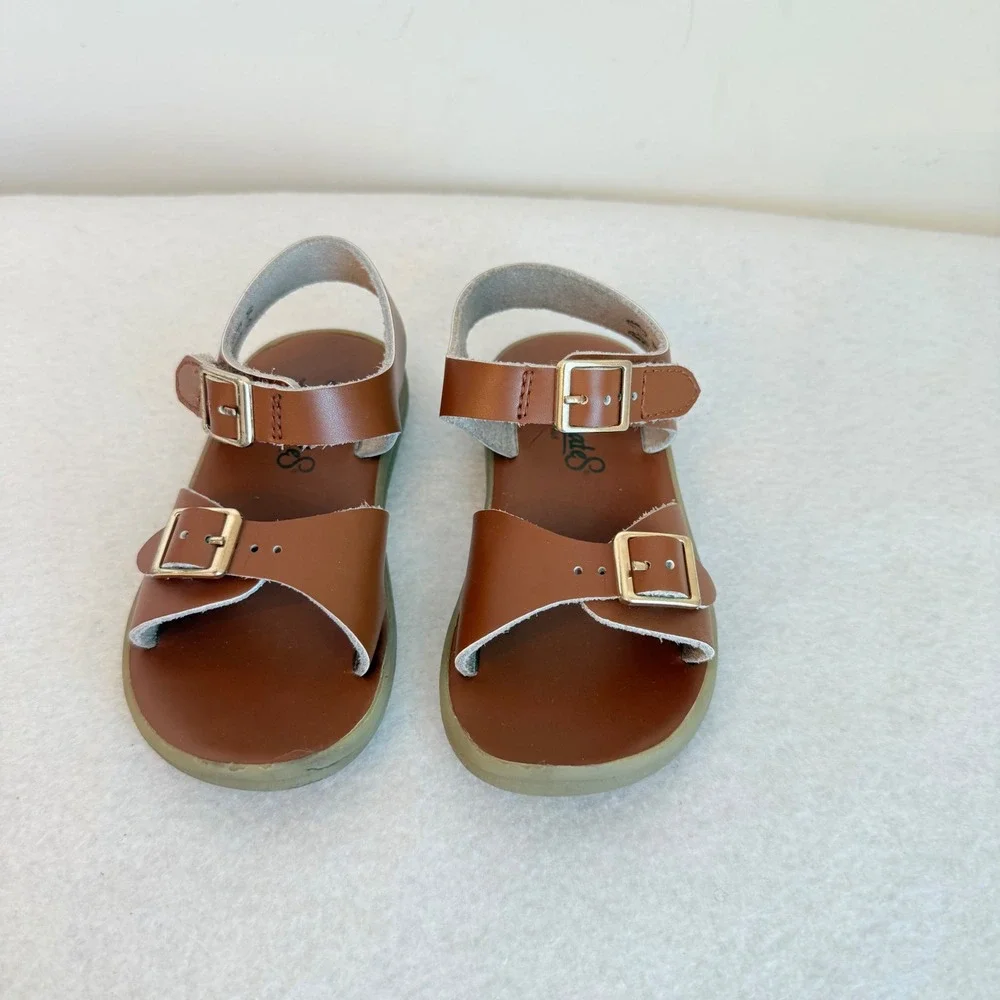 FootMates Tide 1003 Toddler Sandals Size 8 Tan Brown Leather Buckle Shoes